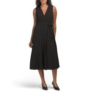 DKNY Black V-neck Textured Midi Dress